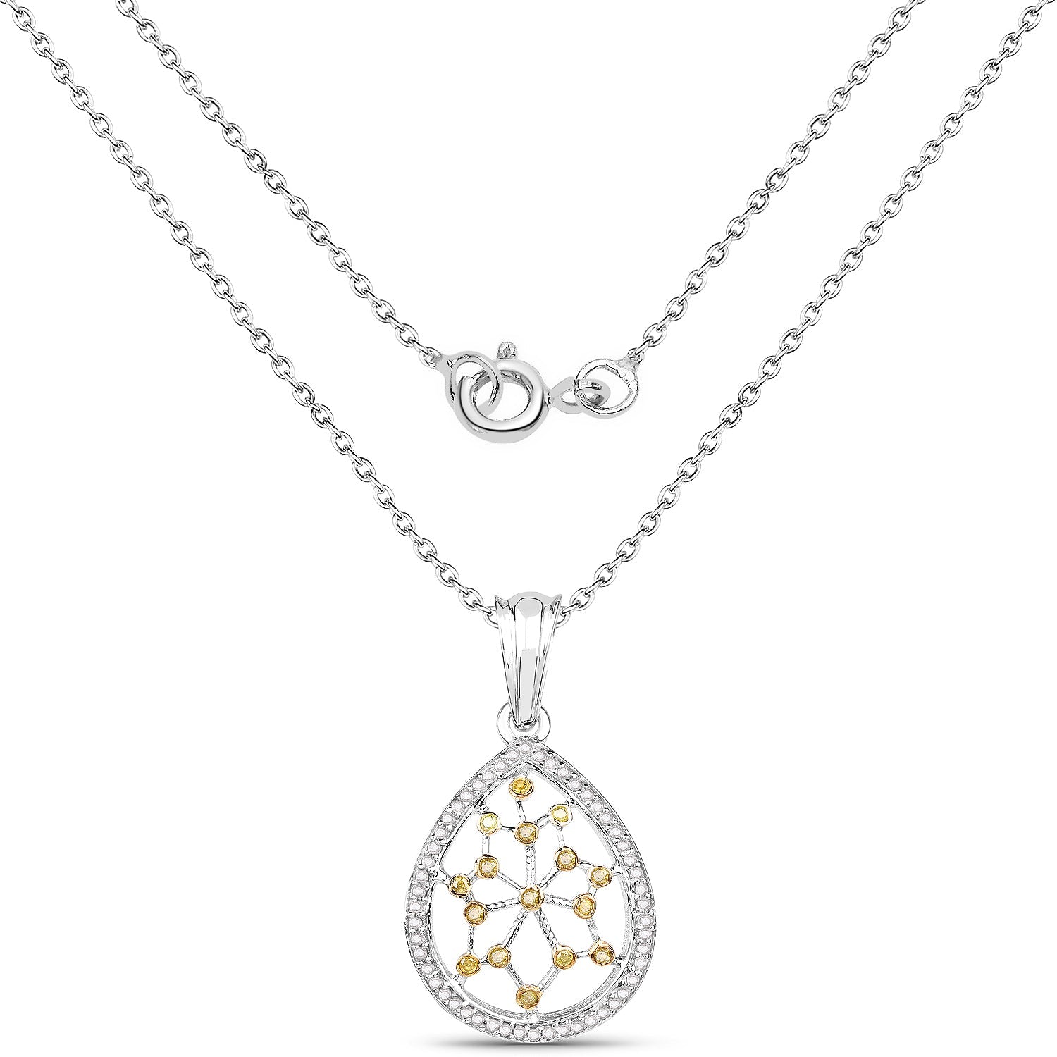 0.45 Carat Genuine White Diamond and Yellow Diamond .925 Sterling Silver Pendant by Bids.com