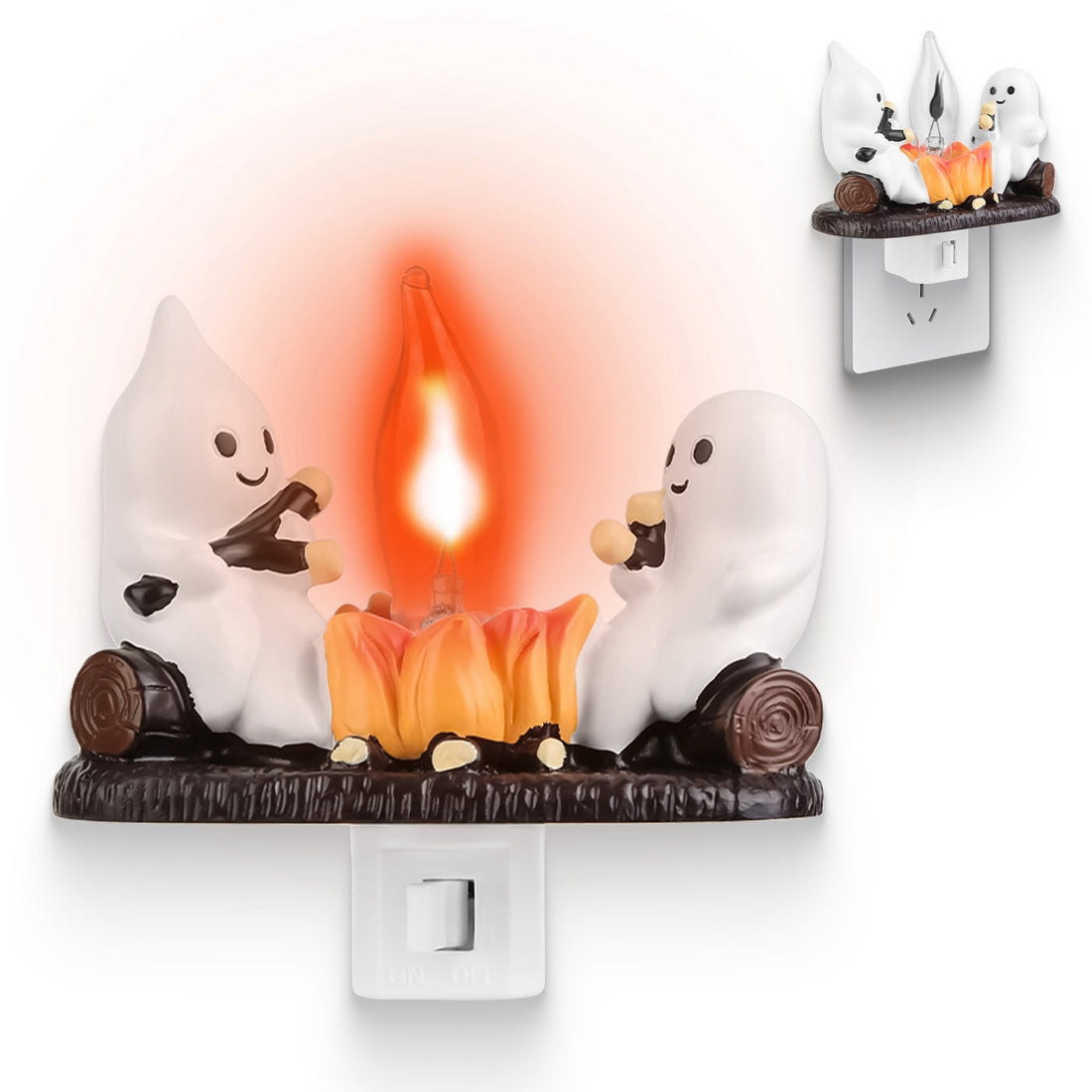 2Pcs Ghost Campfire Flickering Flame Night Light Indoor 3D Funny Halloween Nightlight Decoration Bedroom Night Light Halloween Decoration Gift For Fri 