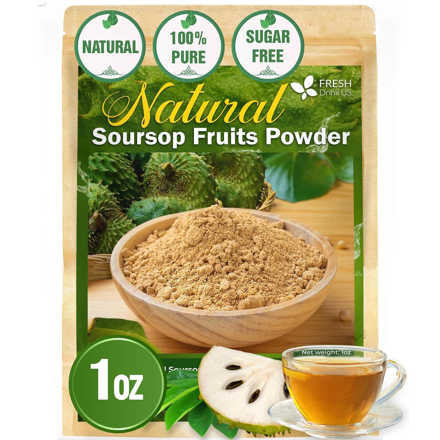 Premium Soursop Graviola Fruit Tea Bags, Tea Powder, 100% Natural and Pure from Soursop Fruits, Handmade, Made With Natural Materials-Corn Fiber Tea Bag, Sugar/Caffeine/Gluten Free, Hoja Guanabana Tea by FreshDrinkUS - Natural and Premium Herbal Tea