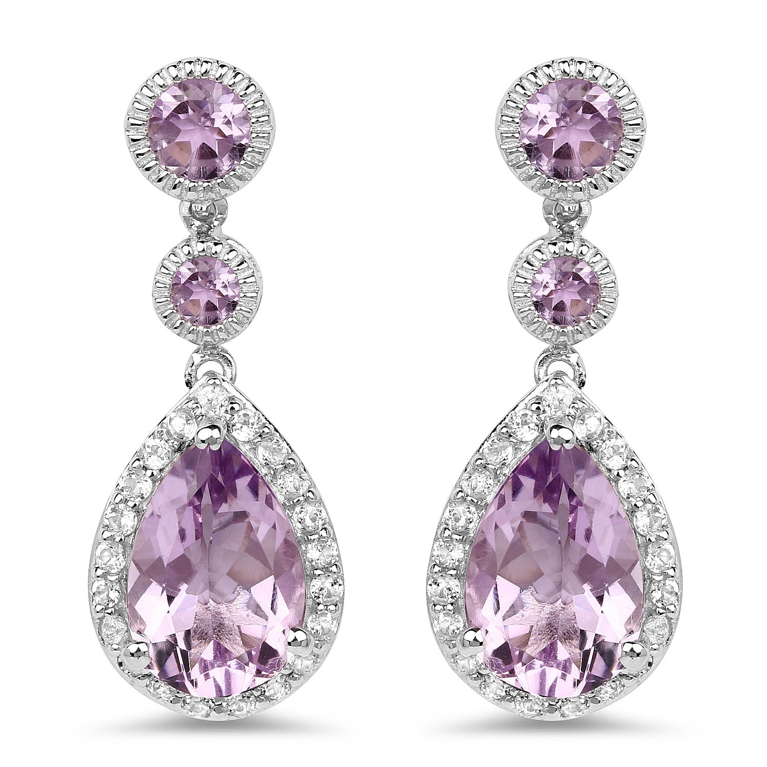 7.16 Carat Genuine Pink Amethyst and White Topaz .925 Sterling Silver Earrings  DestGlow