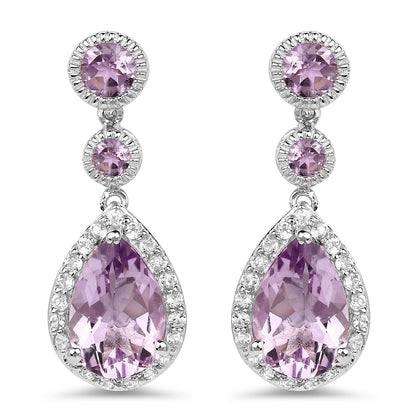 7.16 Carat Genuine Pink Amethyst and White Topaz .925 Sterling Silver Earrings  DestGlow