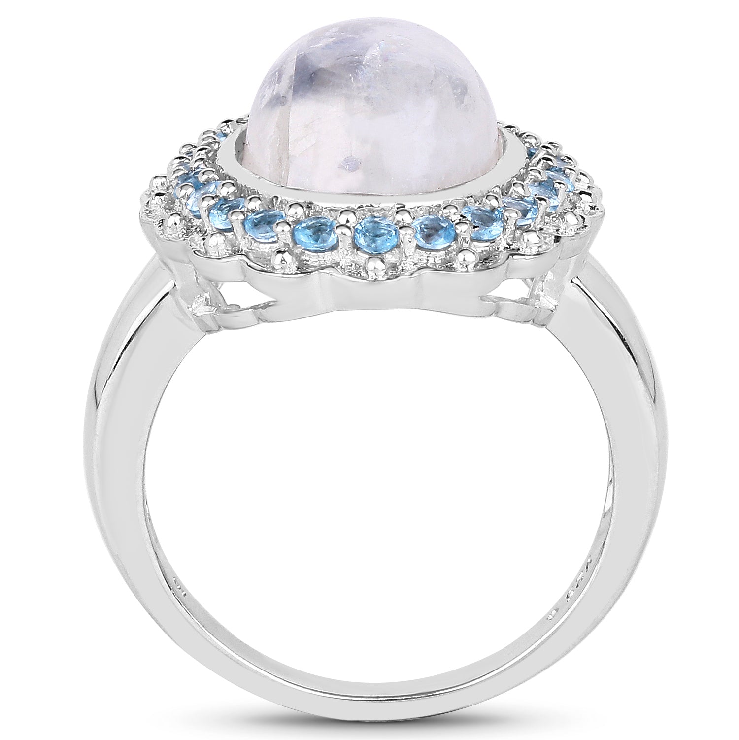 7.21 Carat Genuine White Rainbow Moonstone &amp; Swiss Blue Topaz .925 Sterling Silver Ring by Bids.com