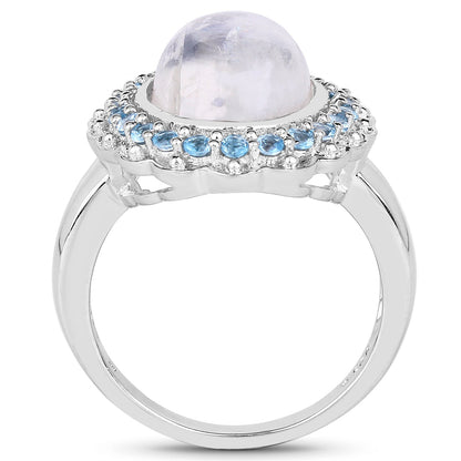 7.21 Carat Genuine White Rainbow Moonstone &amp; Swiss Blue Topaz .925 Sterling Silver Ring by Bids.com