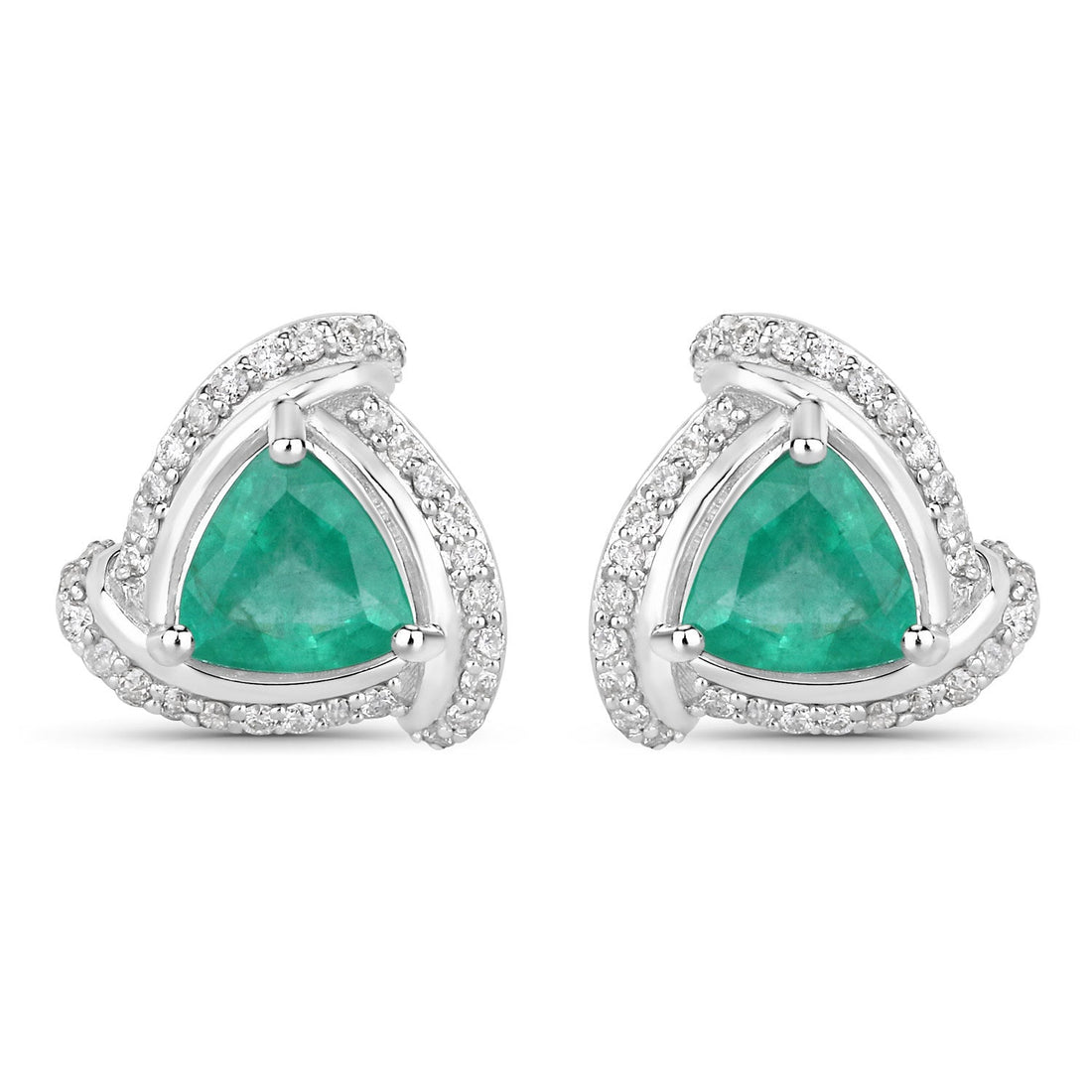 1.23 Carat Genuine Zambian Emerald and White Diamond 14K White Gold Earrings by Bids.com