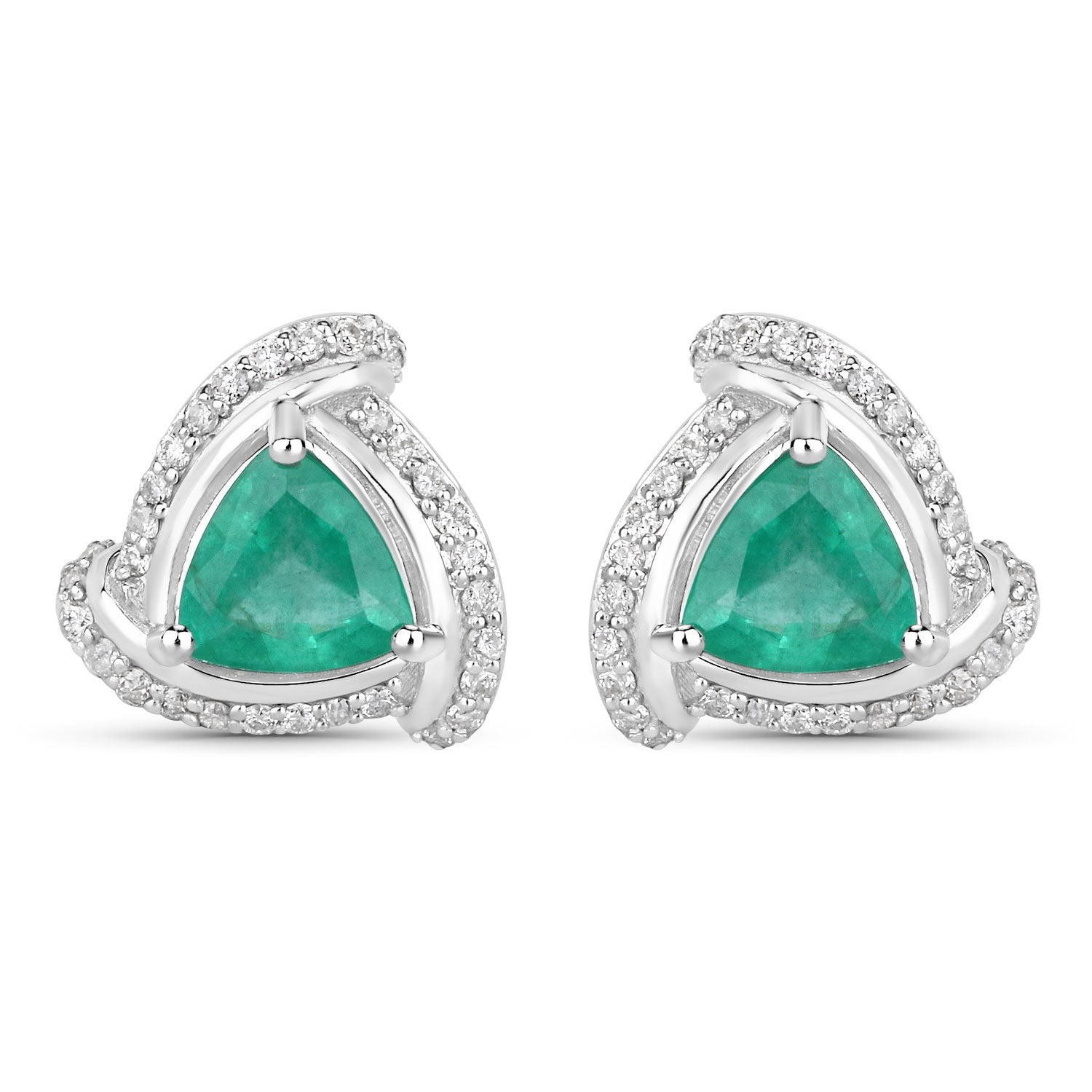 1.23 Carat Genuine Zambian Emerald and White Diamond 14K White Gold Earrings by Bids.com