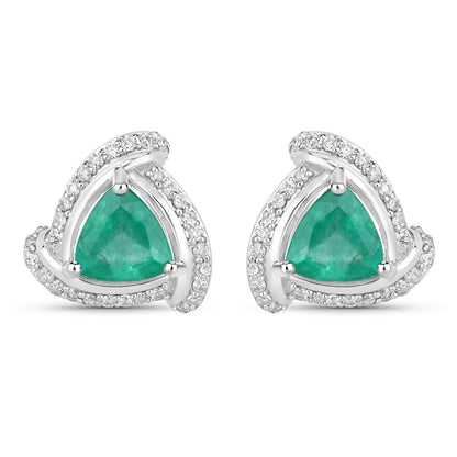 1.23 Carat Genuine Zambian Emerald and White Diamond 14K White Gold Earrings by Bids.com