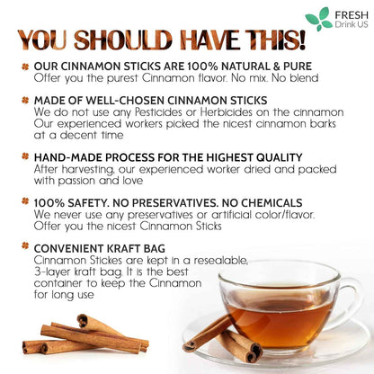 Cinnamon Sticks, Whole Sticks, 100% Natural &amp; Pure Cinnamon Inner Bark, Raw Cinnamon Spice Flavor &amp; Strong Aroma, Cinnamon Spice Herbal Tea, Perfect for Warm Beverages, No Additives, Vegan