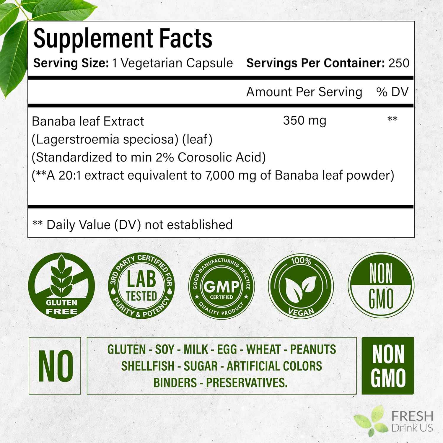 Banaba Capsules | High Potency Standardized | 250 Days Supply