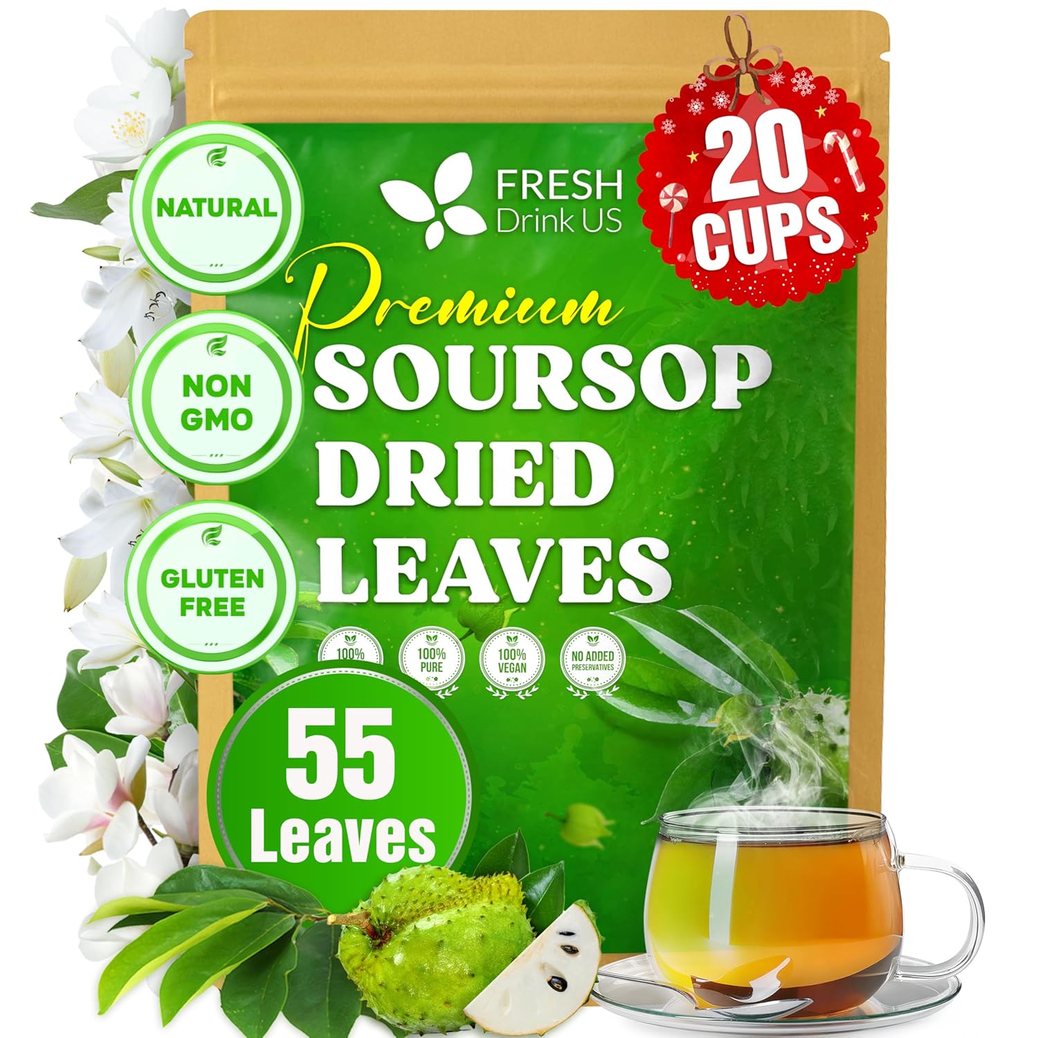 Premium Soursop Leaves Tea bags, Dried Soursop Leaves, Soursop Leaf Powder, Guanabana Leaves Tea, Hoja Guanabana Tea by FreshDrinkUS - Natural and Premium Herbal Tea