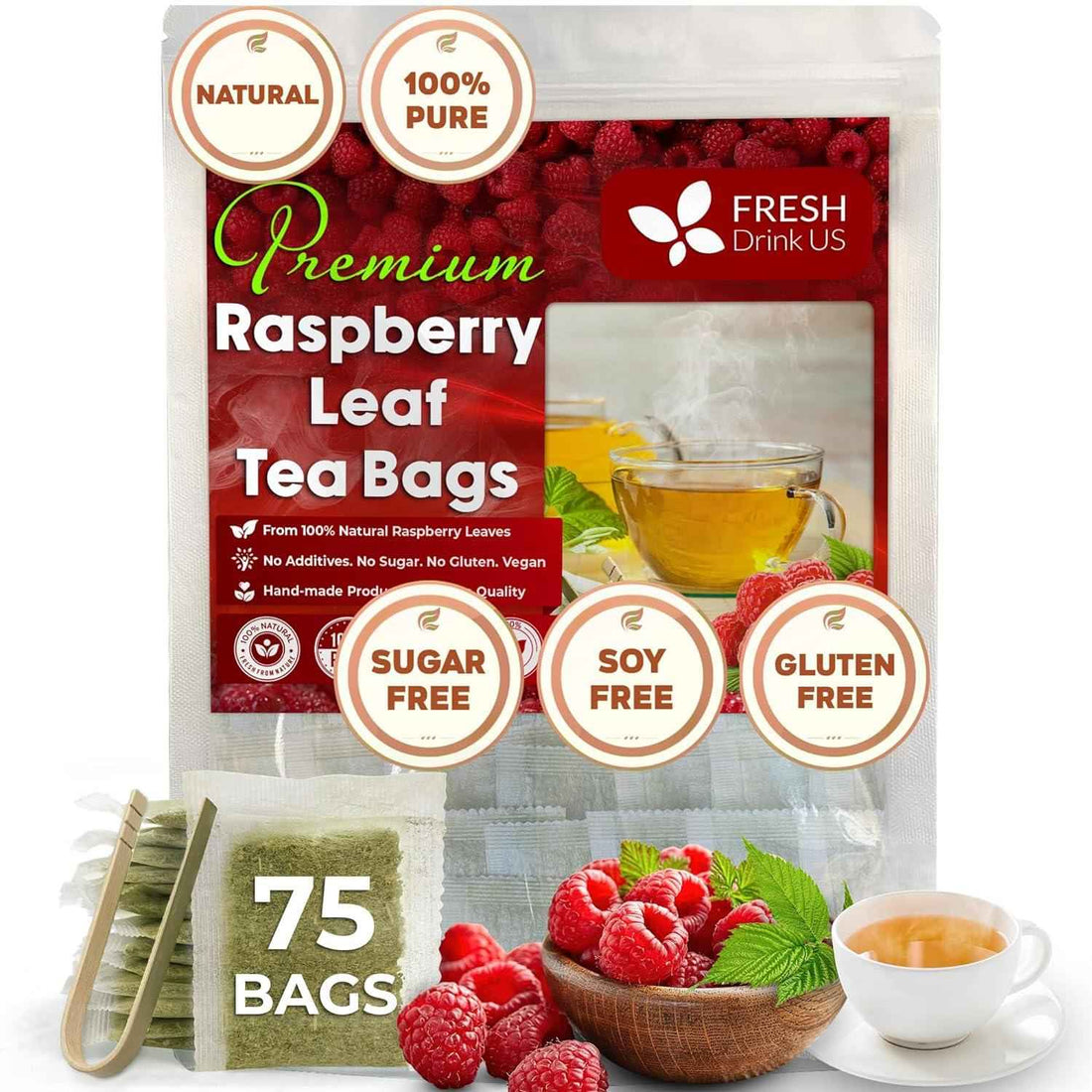 Raspberry Leaf Tea Bags, 100% Natural &amp; Pure from Raspberry Leaves. Loose Leaf Raspberry Herbal Tea, Made with Natural Material Tea Bags, Raspberry Leaf Tea. No Sugar, No Caffeine, No Gluten, Vegan.