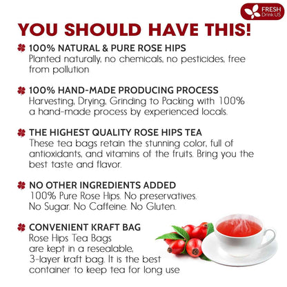 Premium Rosehip Tea Bags, 100% Natural &amp; Pure from Rose Hip Fruits.