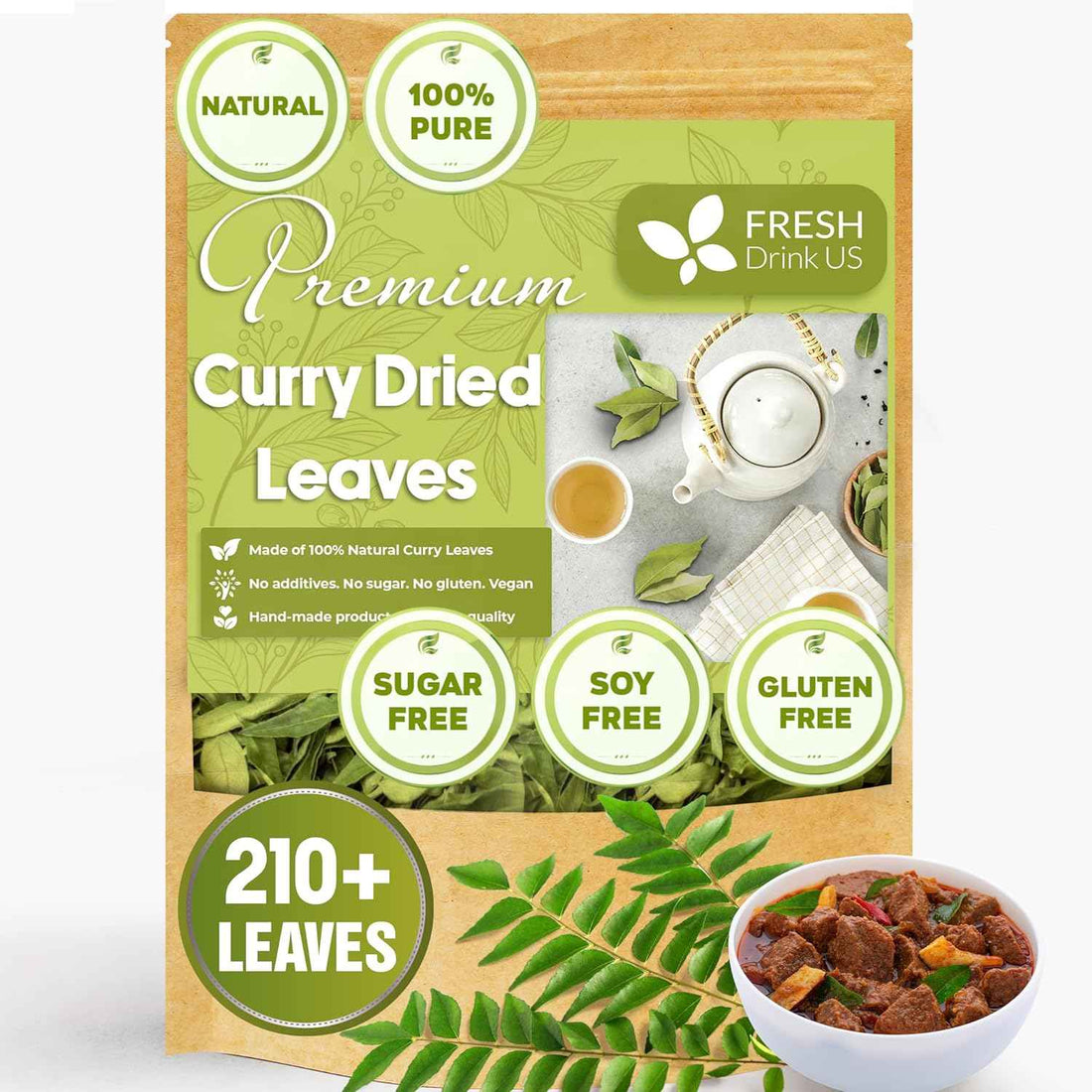 Premium Curry Leaves, Whole Dried Leaves, 100% Natural, Pure Curry Leaves, Hand-made, Wildcrafted, Indian Spice for Cooking, Curry Leaf Dried, No Additives, No Gluten, Vegan