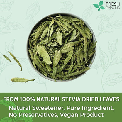 Stevia Leaf, Whole Dried Leaves, Tea Bags, Powder, 100% Natural and Pure from Stevia Leaves. Sugar Substitute for Tea, Coffee. Loose Leaf Stevia Herbal Tea. Zero Calorie Sweetener. No Sugar, No Caffeine, No Gluten, Vegan. by FreshDrinkUS - Natural and Premium Herbal Tea