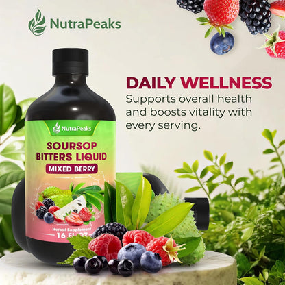 Soursop Bitters Liquid – Herbal Daily Wellness Formula with Soursop, Ginger, Turmeric &amp; Black Seed Mixed Berry Flavor by FreshDrinkUS - Natural and Premium Herbal Tea