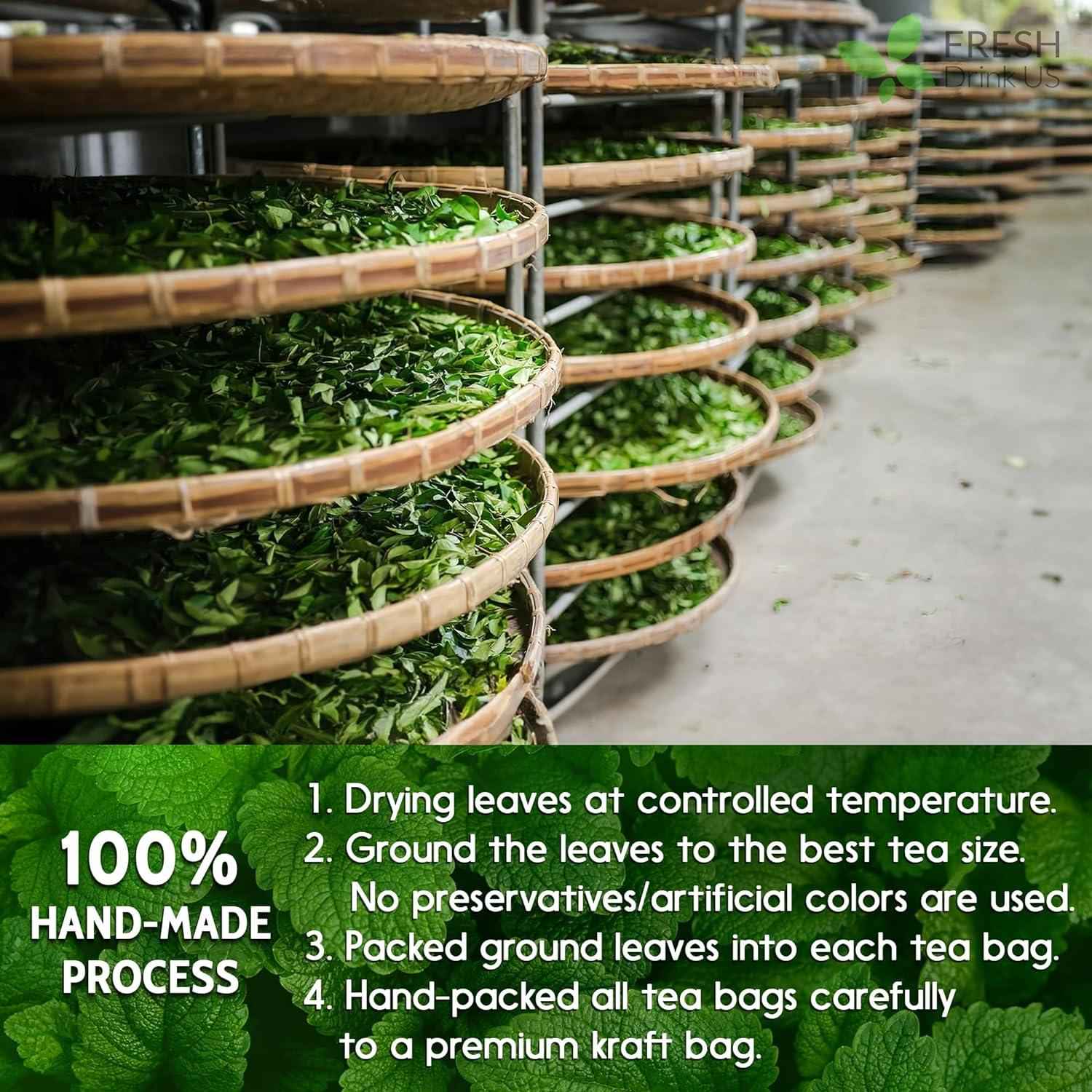 Premium Lemon Balm Leaf Tea Bags, 100% Natural &amp; Pure from Lemon Balm Leaves. Loose Leaf Lemon Balm Herbal Tea. Lemon Balm Leaf Tea. No Sugar, No Caffeine, No Gluten, Vegan.