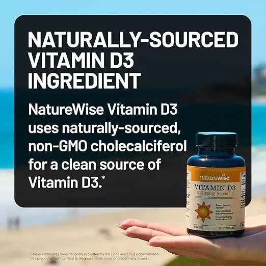 NatureWise Vitamin D3 5000iu (125 mcg) 1 Year Supply for Immune Support, Healthy Muscle Function, and Bone Health - Non-GMO, Gluten Free in Organic Extra Virgin Olive Oil, (Mini Softgel), 360 Count