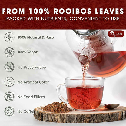 Premium Red Rooibos Tea Bags, 100% Natural &amp; Pure from Rooibos Tea Leaves. Loose Leaf Rooibos Herbal Tea. Made with Natural Material Tea Bags. No Sugar, No Caffeine, No Gluten, Vegan.