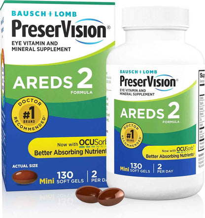 PreserVision AREDS 2 Eye Vitamins, Lutein and Zeaxanthin Supplement with Vitamin C, Vitamin E,Zinc, and Copper, 130 Softgels