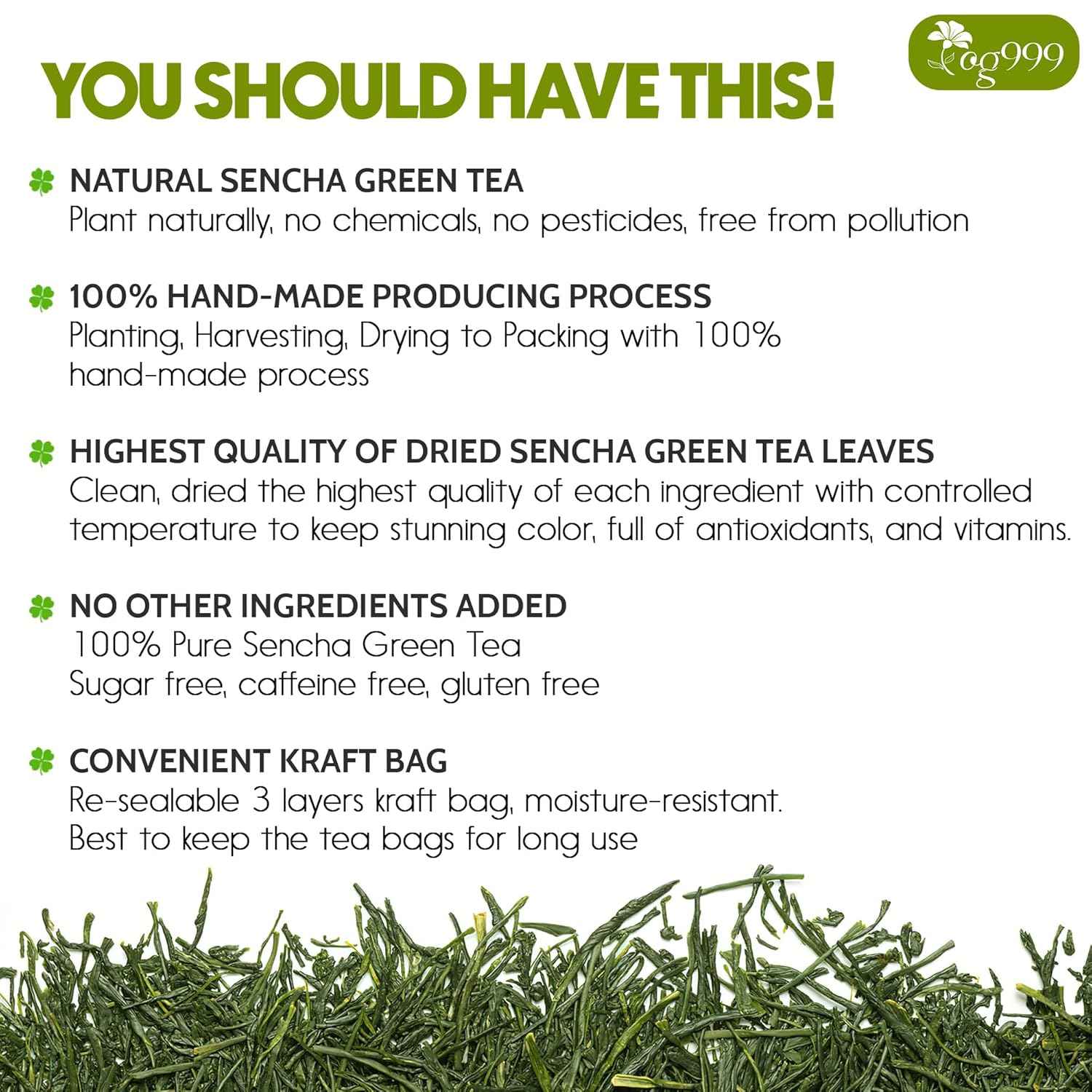 Premium Sencha Green Tea Bags, 100% Natural &amp; Pure from Sencha Green Tea Leaves