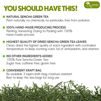 Premium Sencha Green Tea Bags, 100% Natural &amp; Pure from Sencha Green Tea Leaves