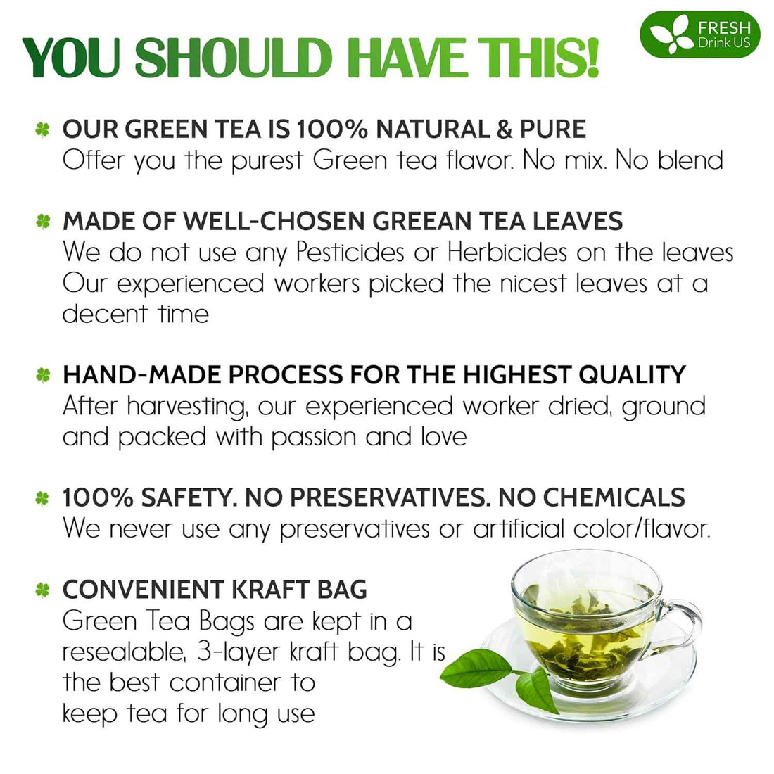 Premium Green Tea Bags, 100% Natural &amp; Pure from Green Tea. Green Herbal Tea. No Sugar, No Gluten, Vegan