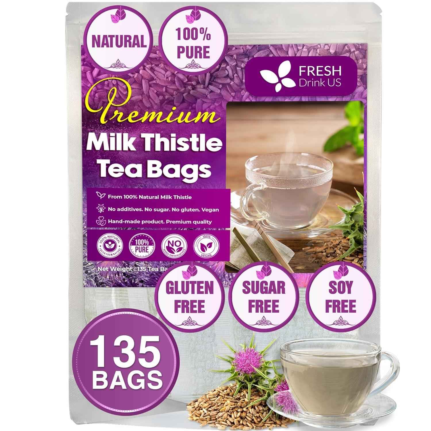 Premium Milk Thistle Tea Bags, 100% Natural &amp; Pure from Milk Thistle Seeds. Milk Thistle Seed Herbal Tea. Milk Thistle Seed Tea. Made with Natural Material Tea Bags. No Sugar, No Caffeine, No Gluten, Vegan.