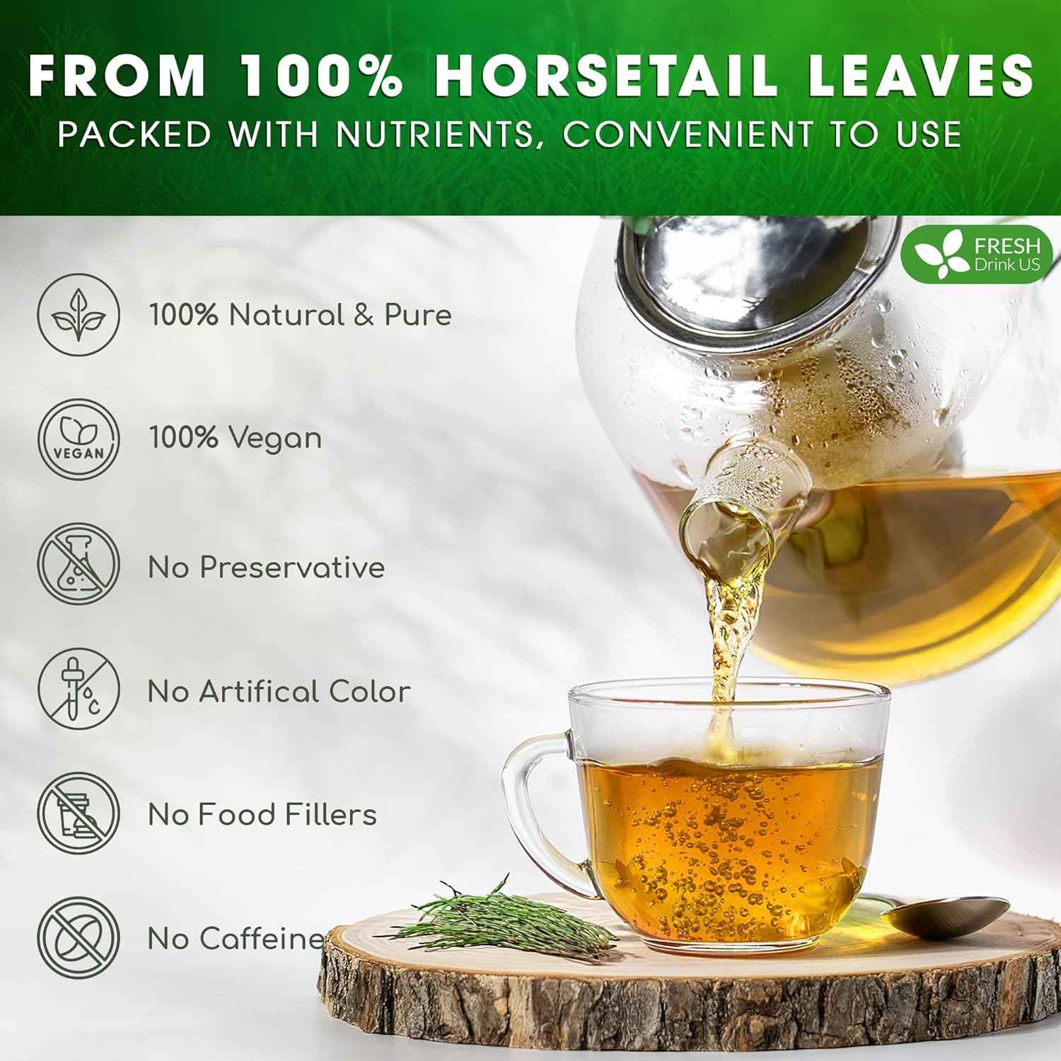 Premium Horsetail Leaf Tea Bags, 100% Natural &amp; Pure from Horsetail Loose Leaves Herbal Tea. No Sugar, No Caffeine, No Gluten, Vegan.