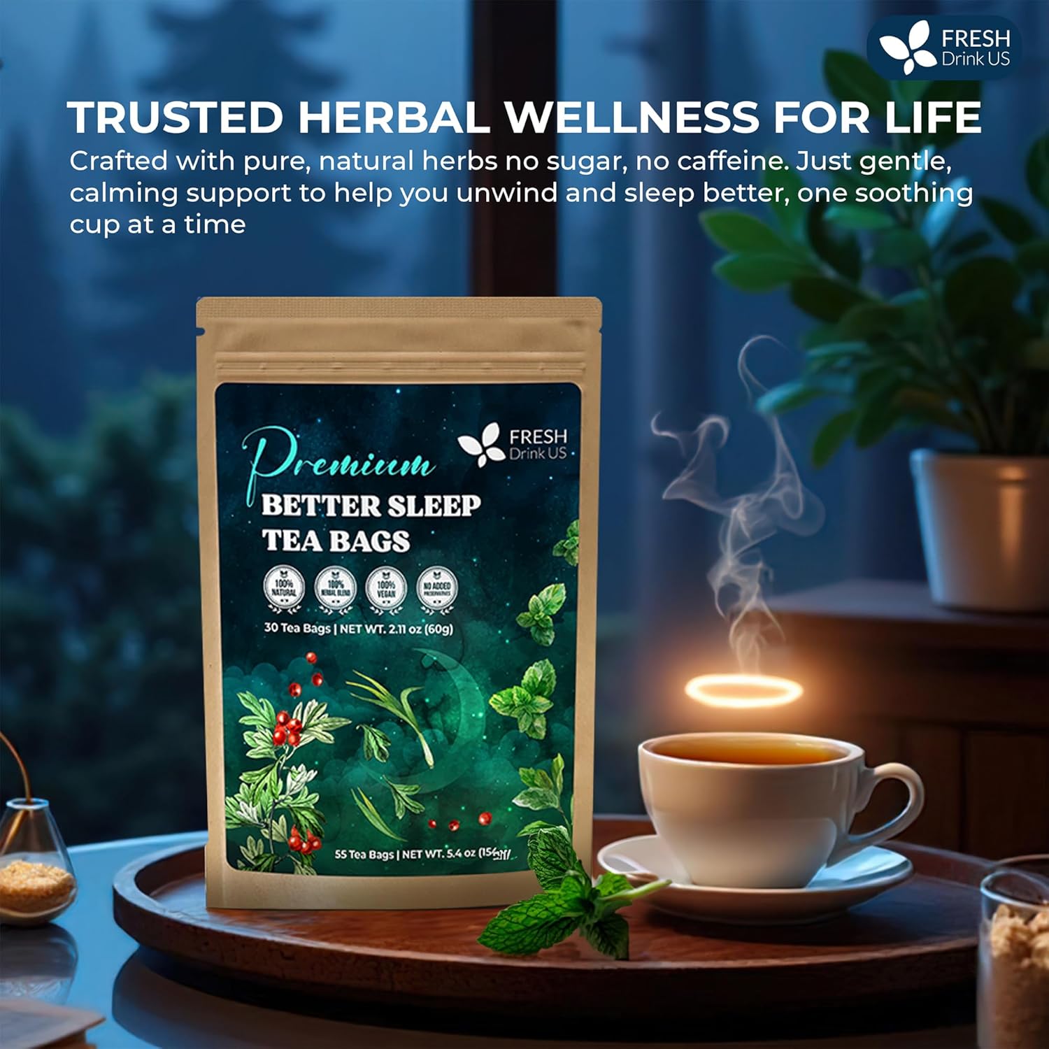 Premium Better Sleep Herbal Tea | Special Herbal Sleep Tea, Caffeine-Free Loose Leaf Blend with Spearmint Leaves, Lemongrass Leaves, and Hawthorn Berry – Naturally Refreshing and Aromatic. by FreshDrinkUS - Natural and Premium Herbal Tea