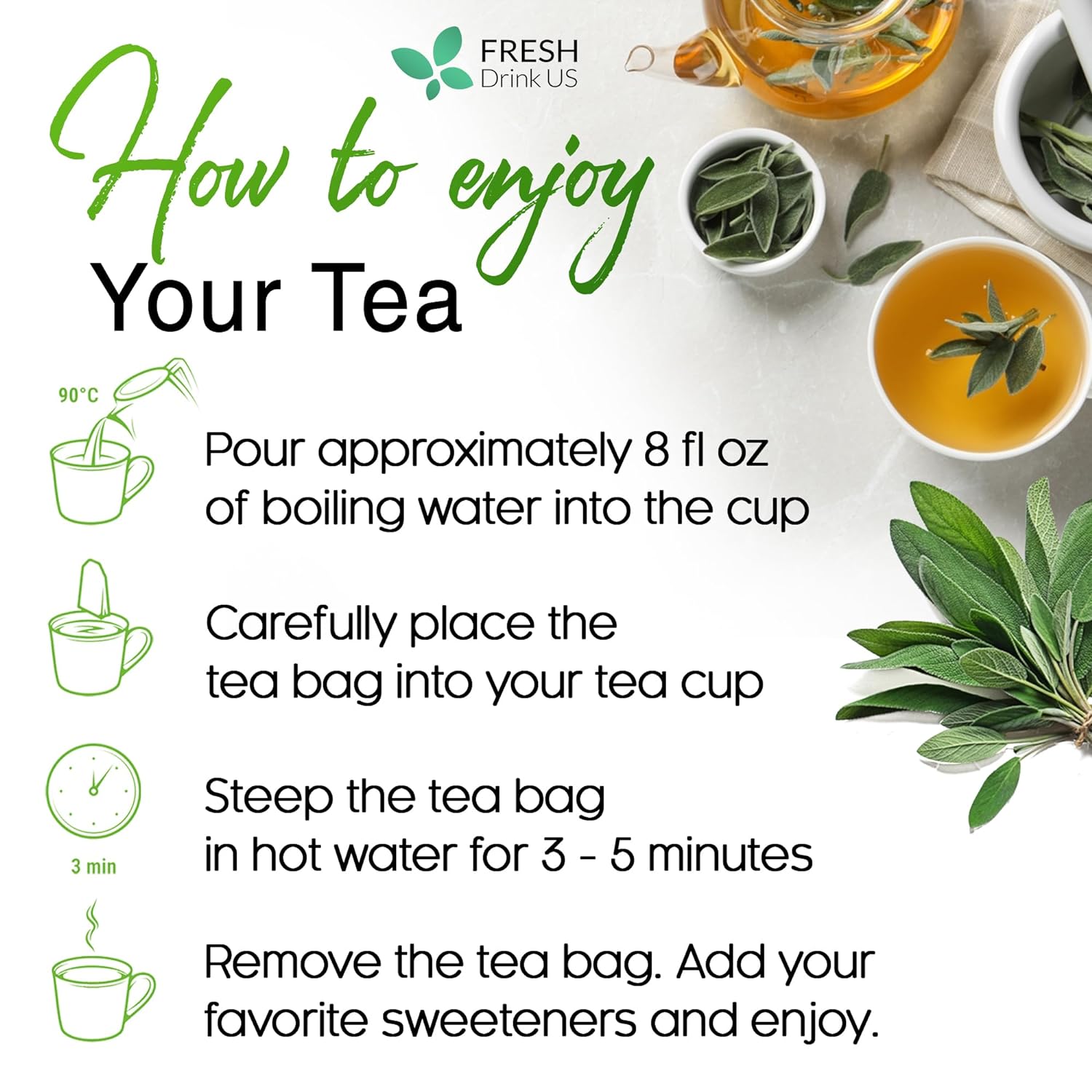 Sage Leaf Tea Bags, 100% Natural &amp; Pure from Sage Leaves. Loose Leaf Sage Herbal Tea. Sage Leaf Tea. Made with Natural Material Tea Bags. No Sugar, No Caffeine, No Gluten, Vegan. by FreshDrinkUS - Natural and Premium Herbal Tea