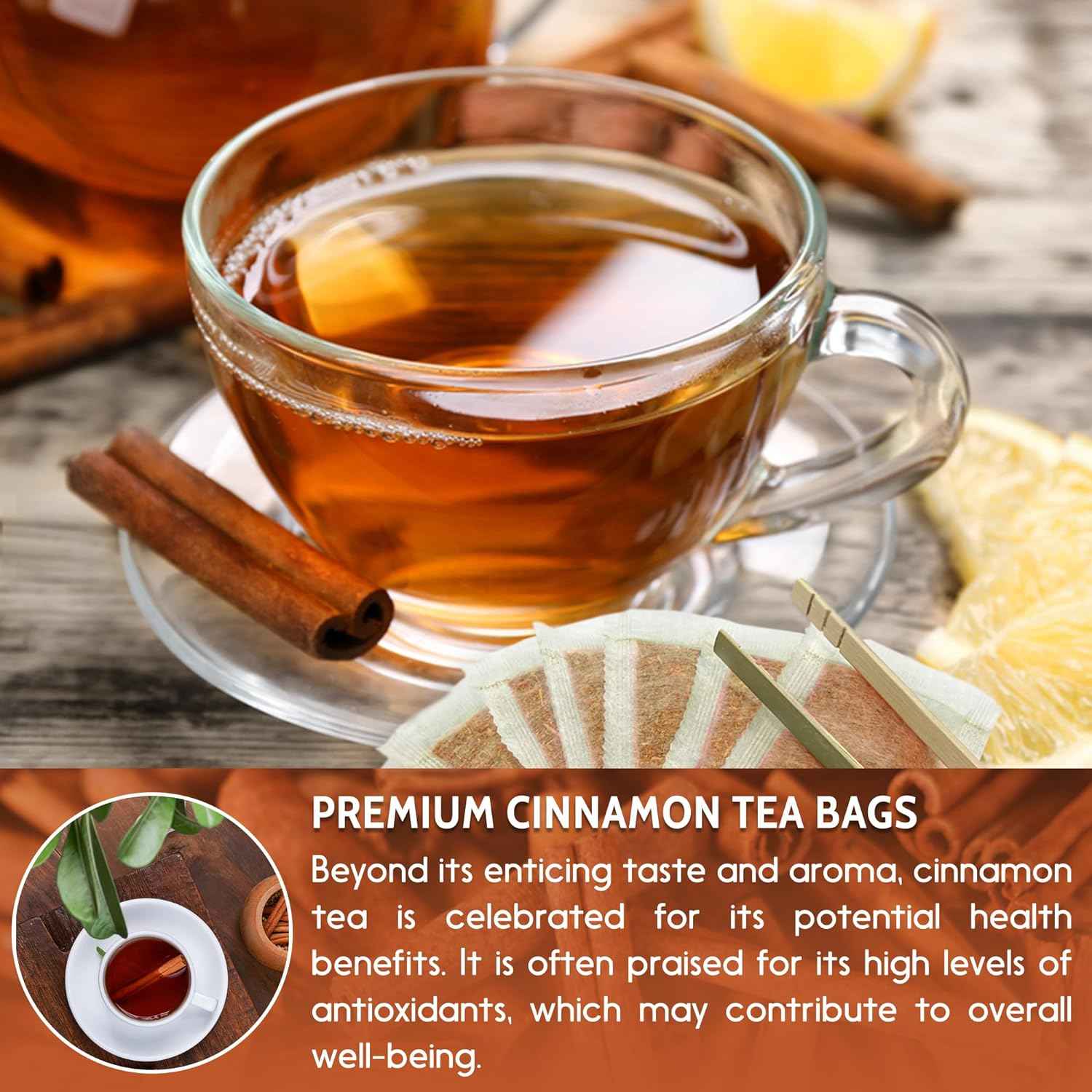Pure Cinnamon Tea, 100% Natural &amp; Pure Cinnamon. Cinnamon Herbal Tea. Cinnamon Stick Herbal Spice Tea. No Sugar, No Caffeine, No Gluten, Vegan.