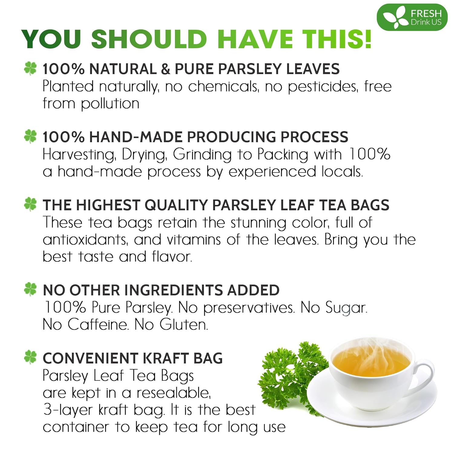 Premium Parsley Leaf Tea Bags, 100% Natural &amp; Pure from Parsley Leaves. by FreshDrinkUS - Natural and Premium Herbal Tea