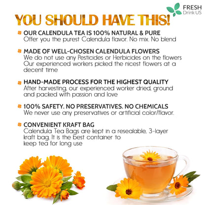 Calendula Tea Bags, 100% Natural and Pure Calendula Flowers, Eco-conscious Tea Bags. Calendula Flower Herbal Tea. No Sugar, No Caffeine, No Gluten, Vegan. by FreshDrinkUS - Natural and Premium Herbal Tea