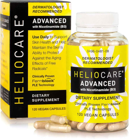 Heliocare Advanced Niacin B3 Supplement Fernblock PLE Extract 240mg Per Serving - Supports Skin Cell Health W/Antioxidant Rich Vitamin B3 Niacin 500 mg - 120 Vegan Capsules