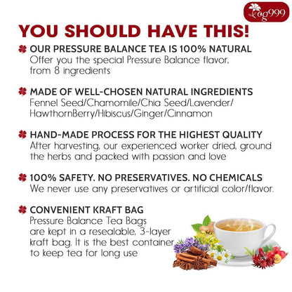 Pressure Balance Herbal Tea | Blend of 9 Natural Herbs | Caffeine-Free, Sugar-Free, Vegan-Friendly