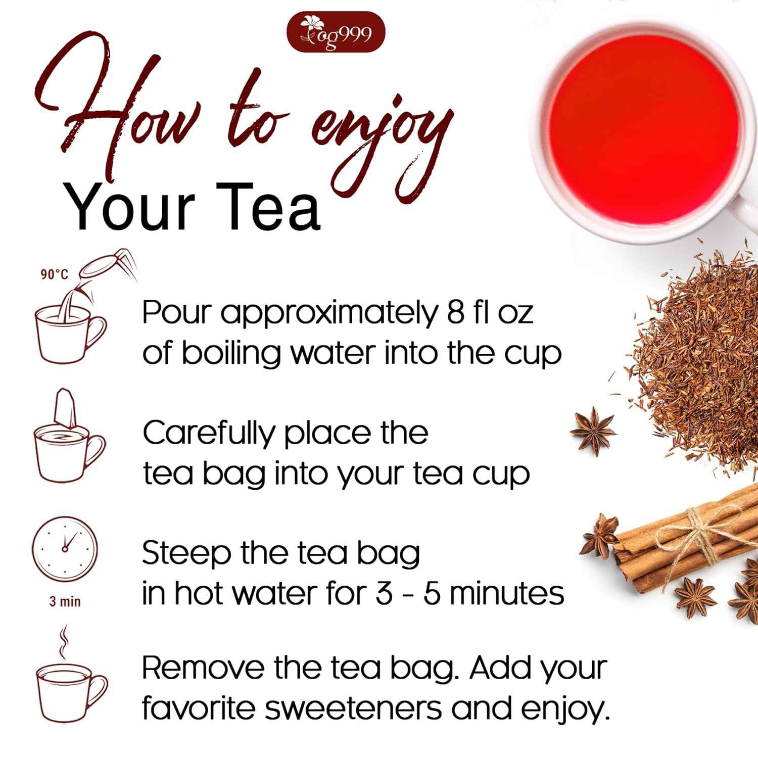 Premium Red Rooibos Tea Bags, 100% Natural &amp; Pure from Rooibos Tea Leaves. Loose Leaf Rooibos Herbal Tea. Made with Natural Material Tea Bags. No Sugar, No Caffeine, No Gluten, Vegan.