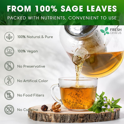 Sage Leaf Tea Bags, 100% Natural &amp; Pure from Sage Leaves. Loose Leaf Sage Herbal Tea. Sage Leaf Tea. Made with Natural Material Tea Bags. No Sugar, No Caffeine, No Gluten, Vegan. by FreshDrinkUS - Natural and Premium Herbal Tea