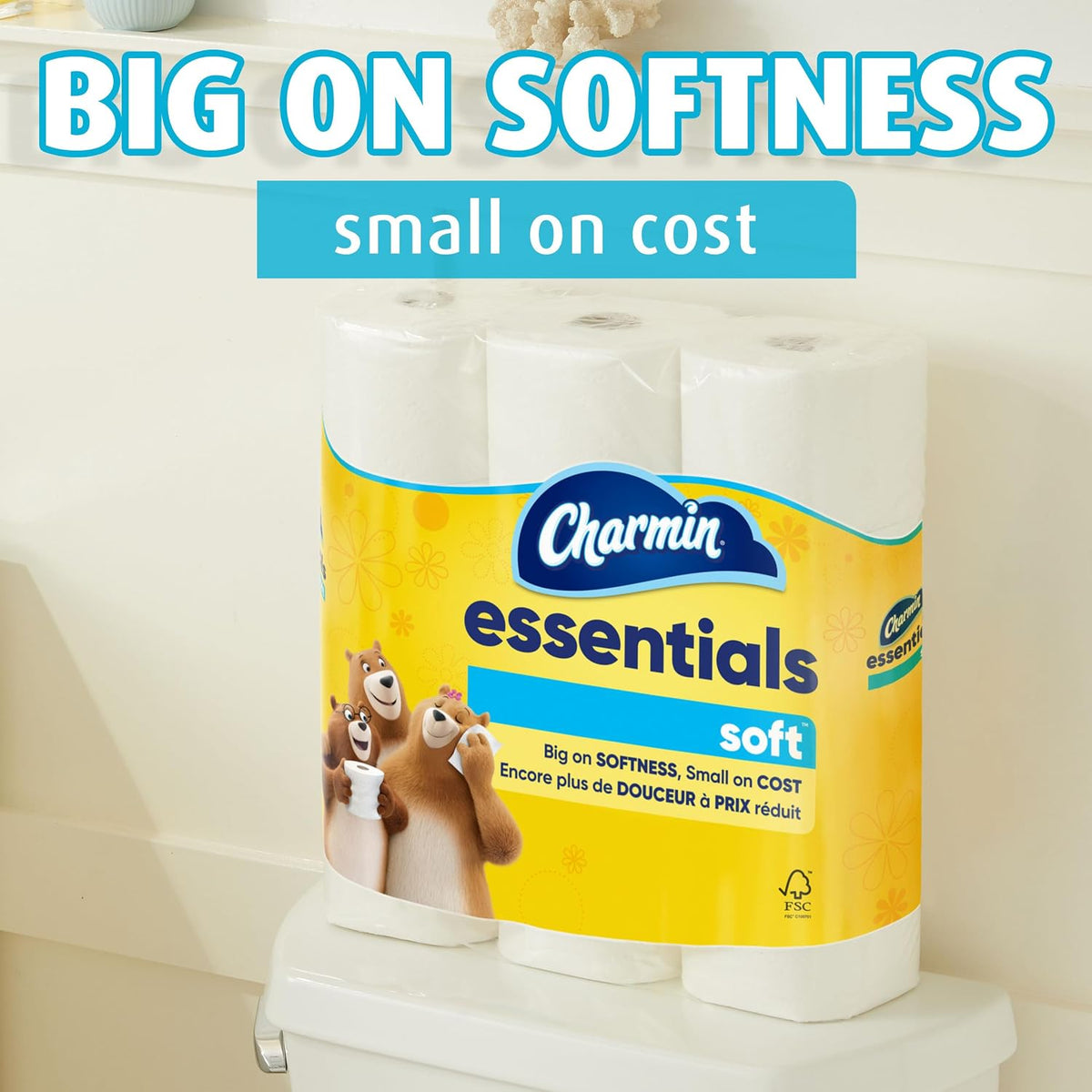 Charmin Essentials Soft Toilet Paper, 6 Mega Rolls (330 Sheets/Roll)  DestGlow