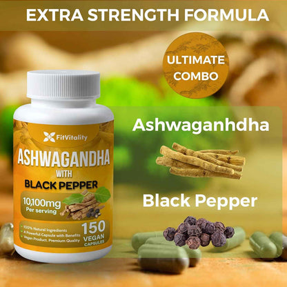 Ashwagandha with Black Pepper Capsules, Non-GMO, Gluten-Free