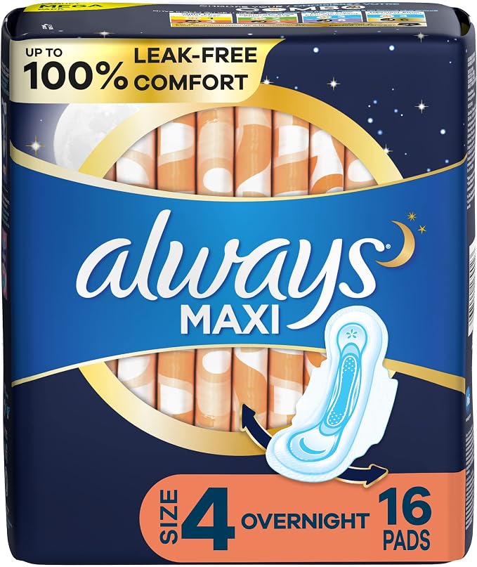Always MAXI SIZE 4 OVERNIGHT 16 PADS  DestGlow