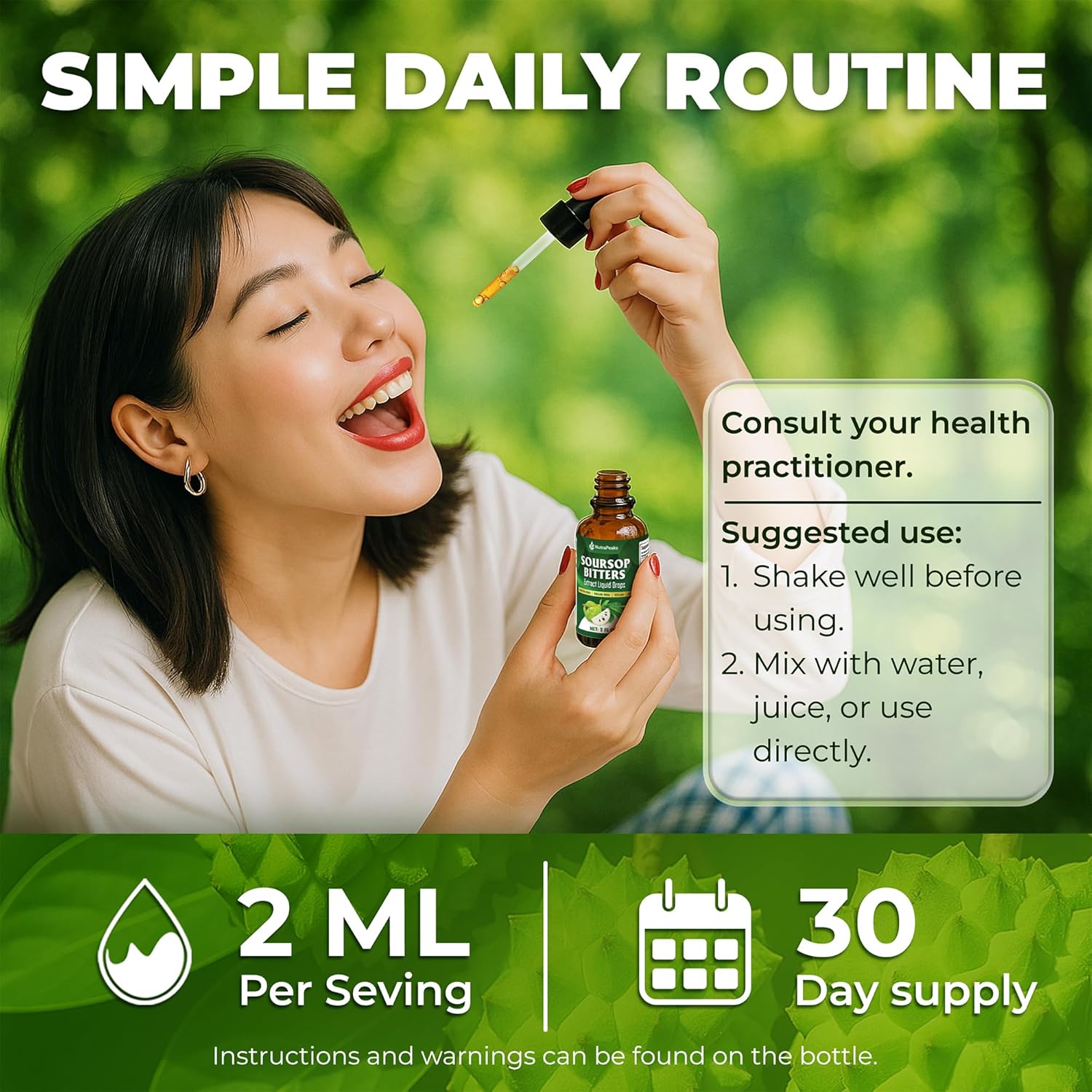 Soursop Bitters Liquid Drops – Premium Herbal Blend with Soursop Leaves, Black Seed, Moringa, Ashwagandha, Senna, Goat Weed &amp; Ginger, 2 fl oz by FreshDrinkUS - Natural and Premium Herbal Tea