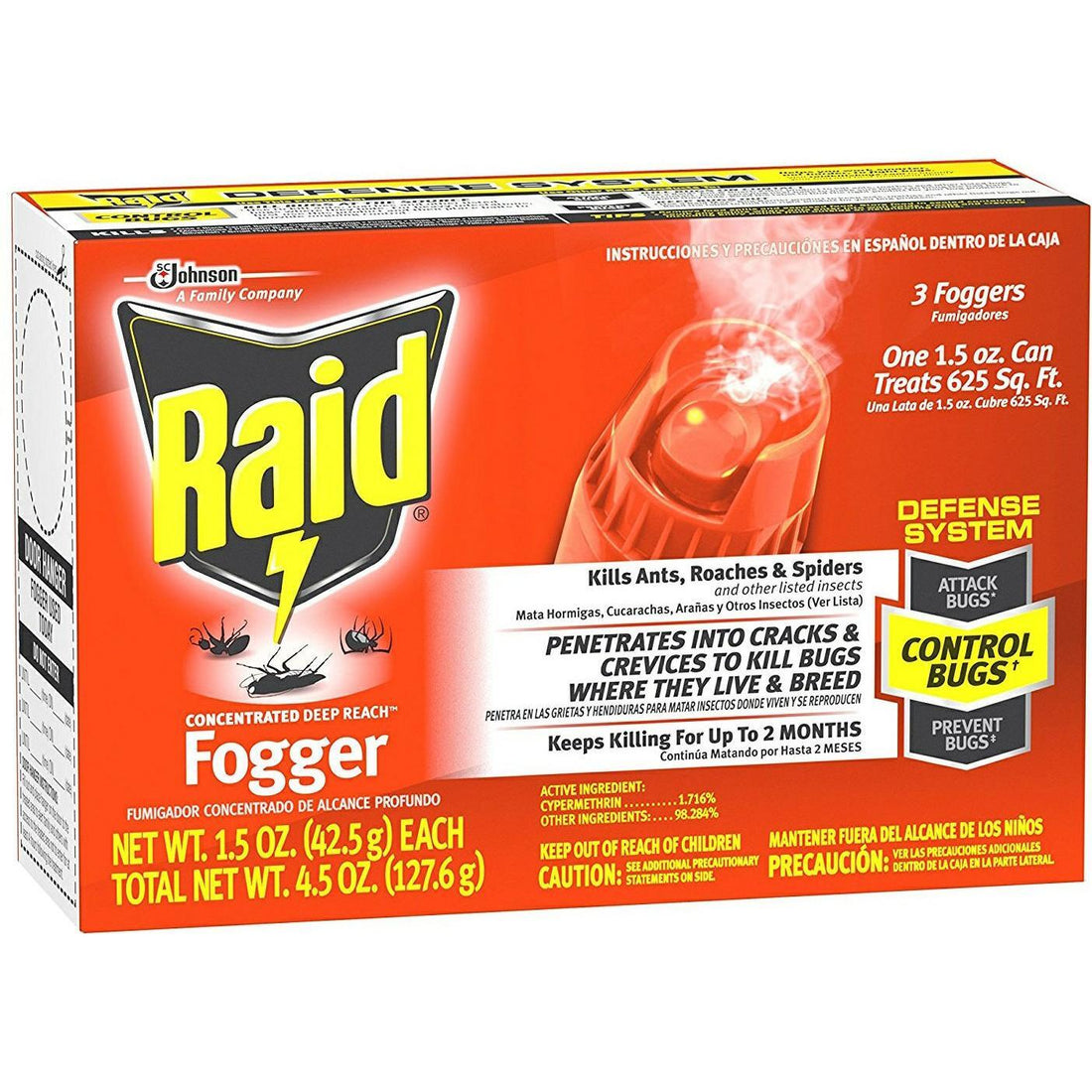 Raid Concentrated Deep Reach Fogger, 3-Pack (6 oz Cans) 