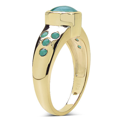14K Yellow Gold Plated 1.55 Carat Genuine Emerald &amp; White Diamond .925 Sterling Silver Ring by Bids.com