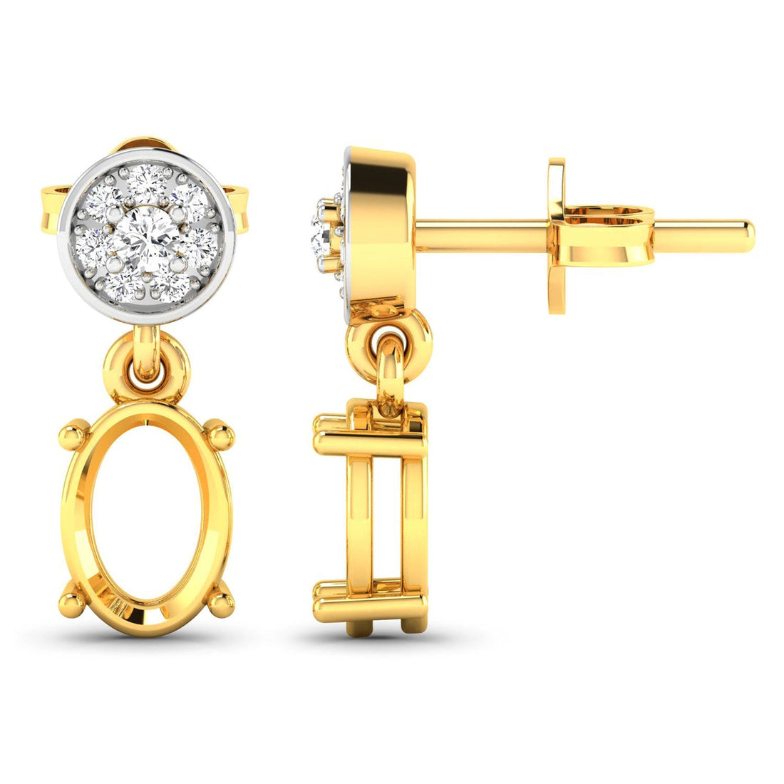 0.11 Carat Genuine White Diamond 14K Yellow Gold Semi Mount Earrings - holds 7x5mm Oval Gemstones by Bids.com