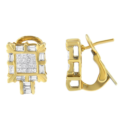 14K Yellow Gold 7/8 Cttw Princess and Baguette-Cut Diamond Square Framed Huggie Hoop Omega Earrings (H-I Color, SI1-SI2 Clarity) by Bids.com