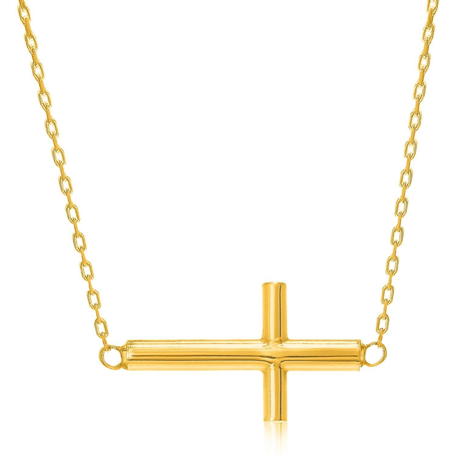 14k Yellow Gold Necklace with a Polished Cross Design  DestGlow
