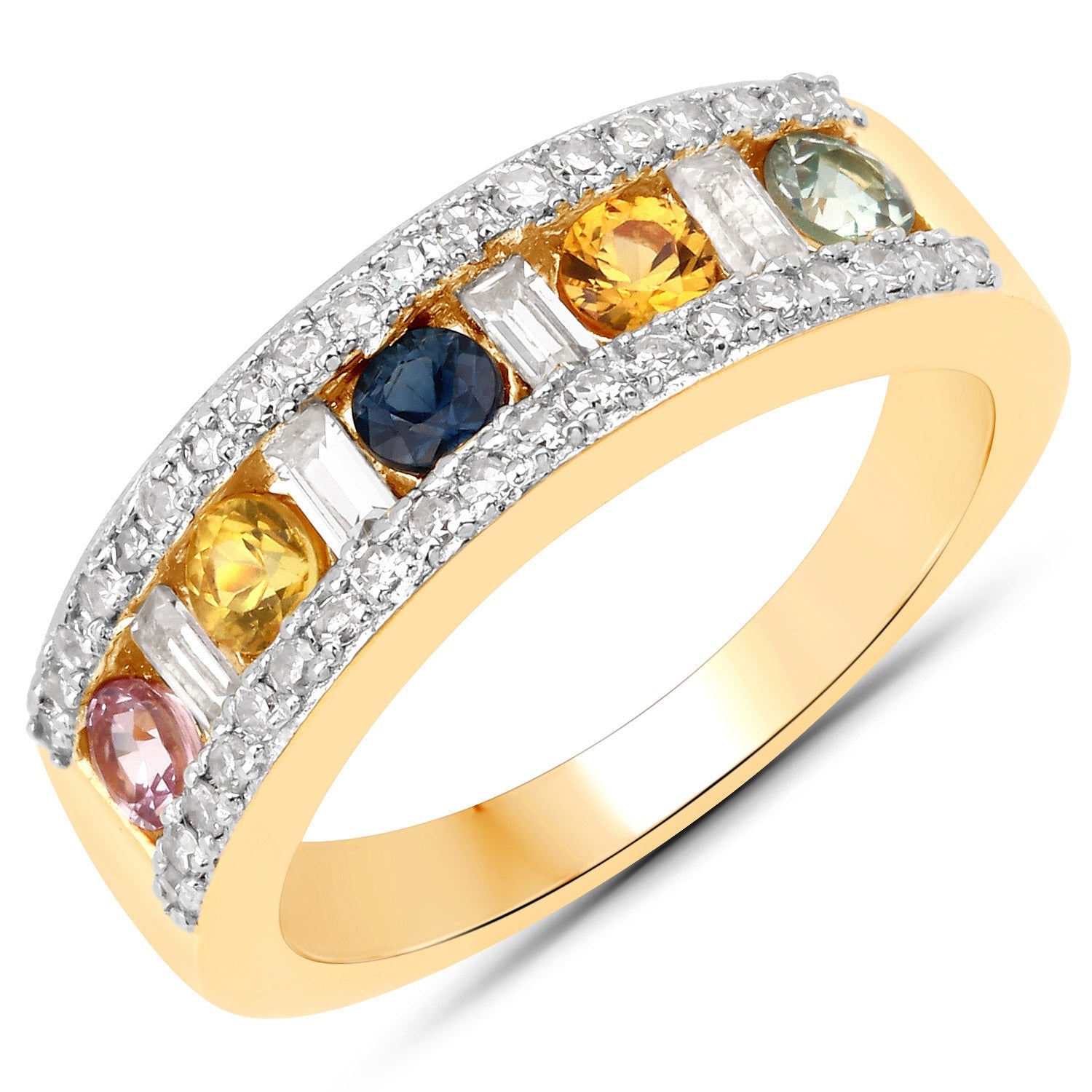 1.53 Carat Genuine Multi Sapphire .925 Sterling Silver Ring by Bids.com