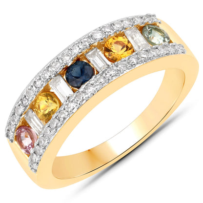 1.53 Carat Genuine Multi Sapphire .925 Sterling Silver Ring by Bids.com