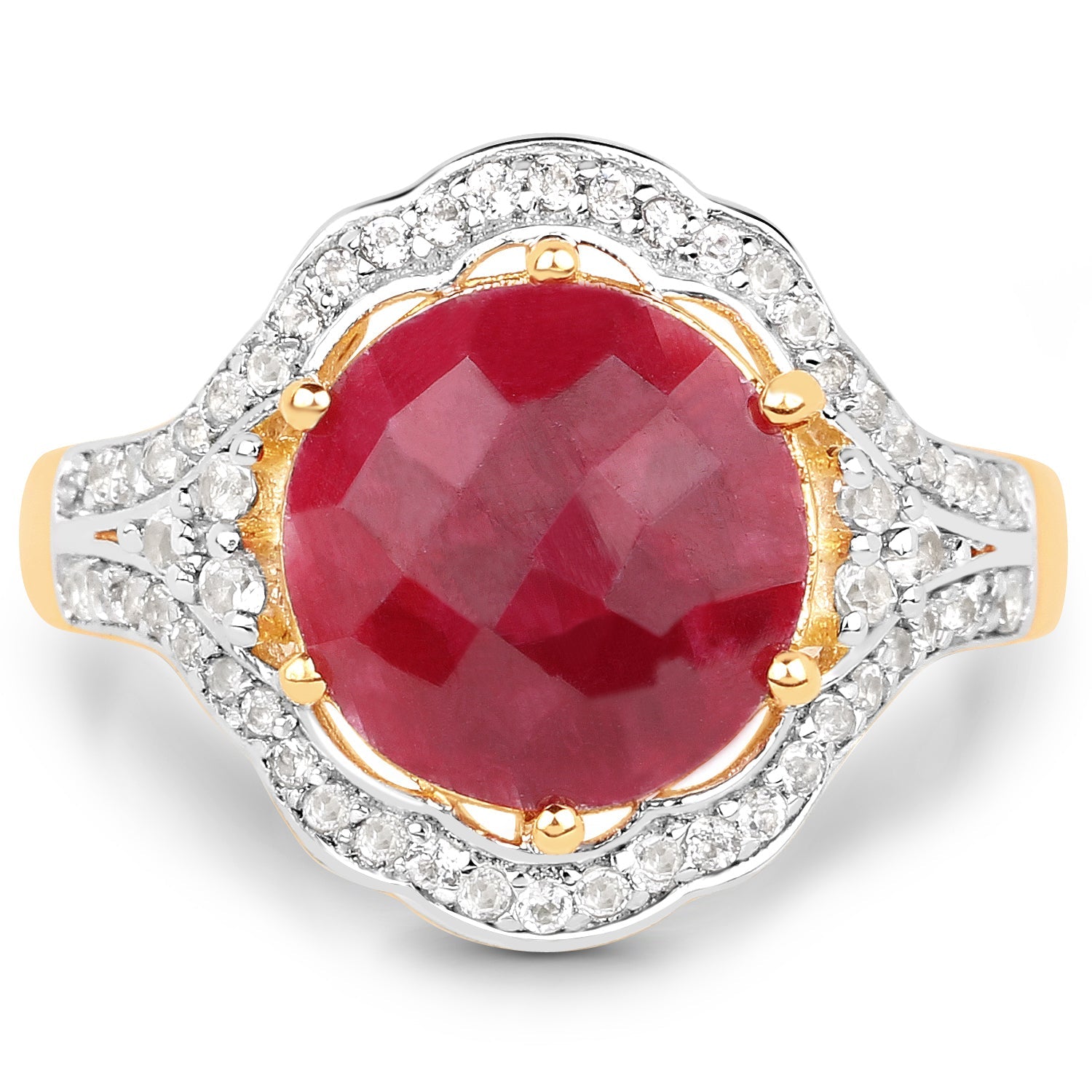 14K Yellow Gold Plated 6.91 Carat Dyed Ruby and White Topaz .925 Sterling Silver Ring by Bids.com