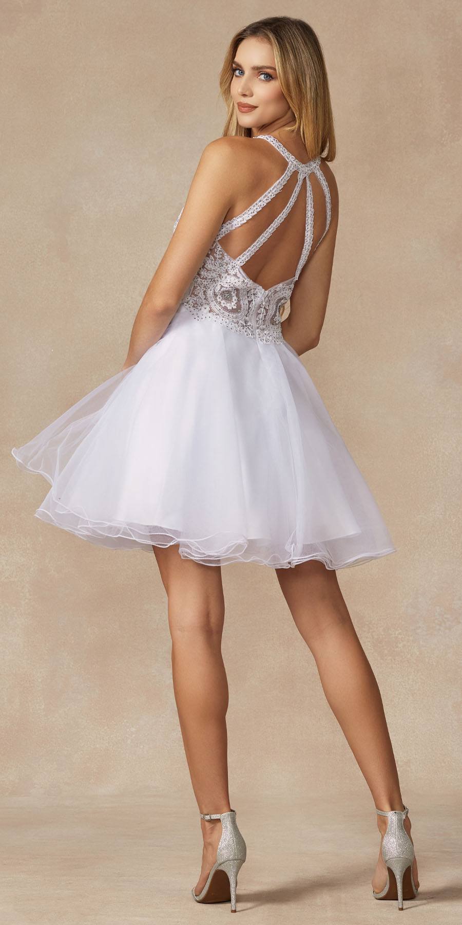 Juliet 826 Fit-and-Flare Halter Neck Short Party Dress by DiscountDressShop