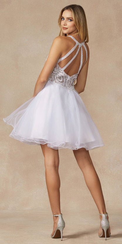 Juliet 826 Fit-and-Flare Halter Neck Short Party Dress by DiscountDressShop